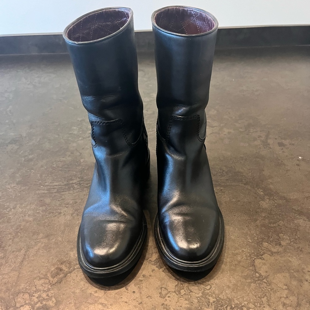 Chanel black leather moto boots